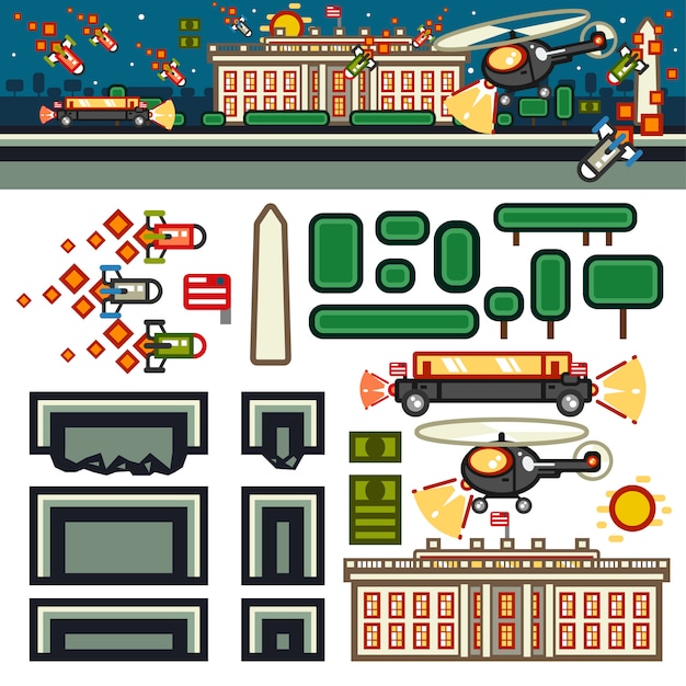Белый дом на ночь с плоским игровым комплектом