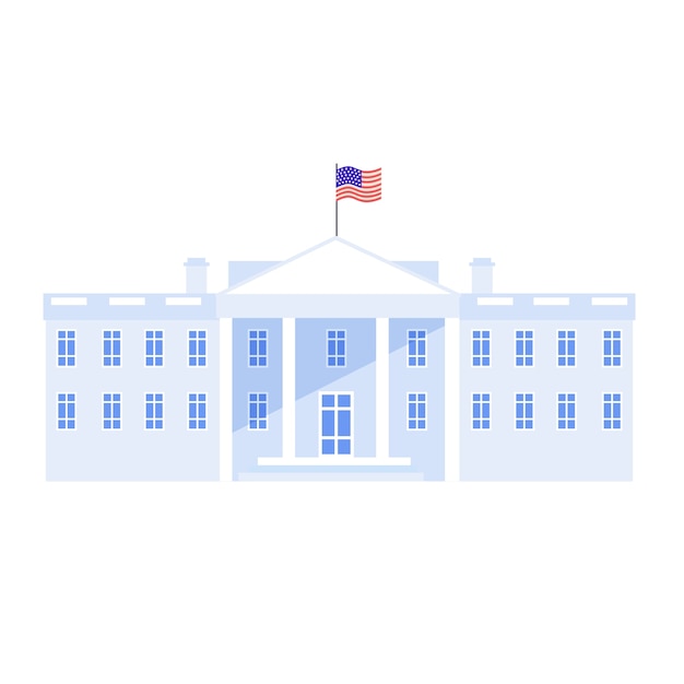The white house in washington with national flag of us. american government housse, congress and resident residence.