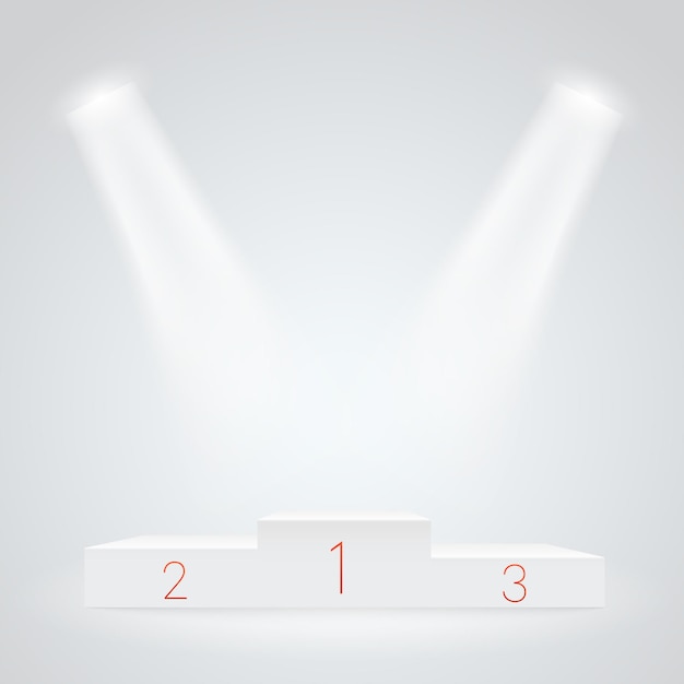 White illuminated sport podium. Vector mockup. Award ceremoty vector template