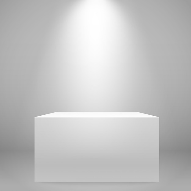 Bianco illuminato ampio stand sul muro. mockup di vettore