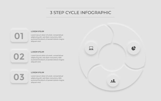 흰색 infographic 최소한의 깨끗한 3단계 주기 프리미엄 벡터