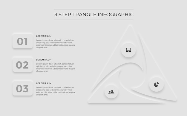 Vettore premium del triangolo dell'onda a 3 gradini pulito minimo infografica bianca