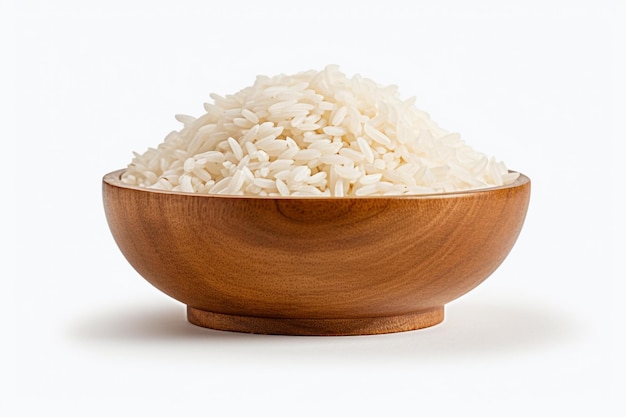 Vector white jasmine rice in wooden bowl isolated on white background clipping path