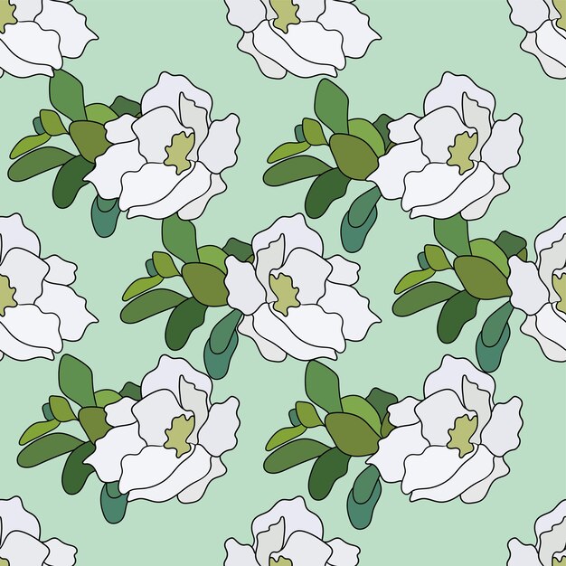 Vector white jasmine seamless repeat pattern. textile background mosaic design