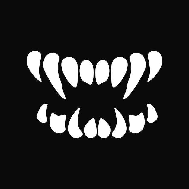 Vector white jaw monster grin of creepy creature with fangs teeth