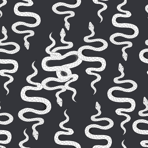 Vector white kites on a black background seamless pattern entangled snakes