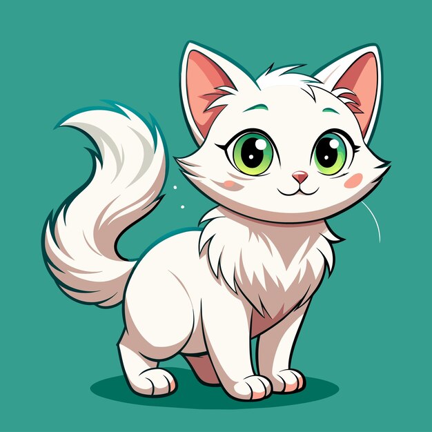 Vector white kitten with green eyes sitting down