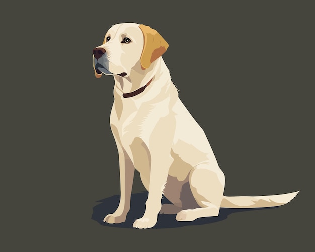 Vector white labrador minimalism dark background yellow ears sitting nature freedom look big light colors pet character proud faithful creative concept vector illustration