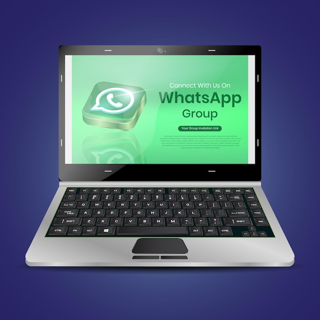 濃い黒のキーとWhatsAppアイコンベクトルイラストと白いラップトップコンピューターのキーボード