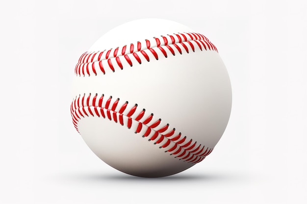 White leather textured baseball ball with red stitches isolated Detailed vector illustration Reali