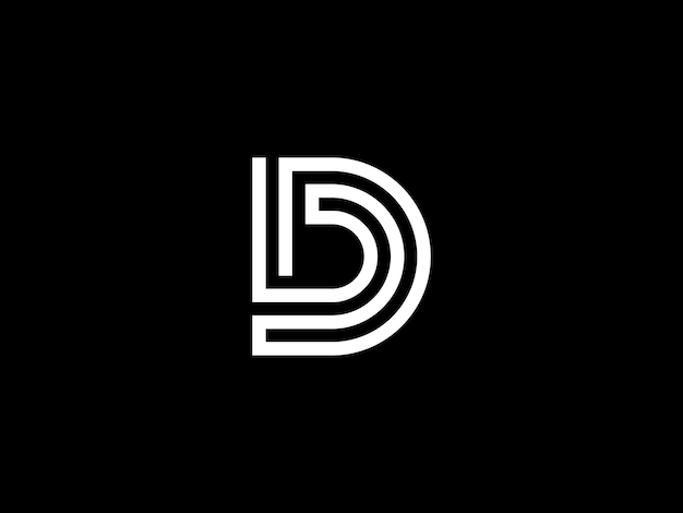 White letter d on a black background