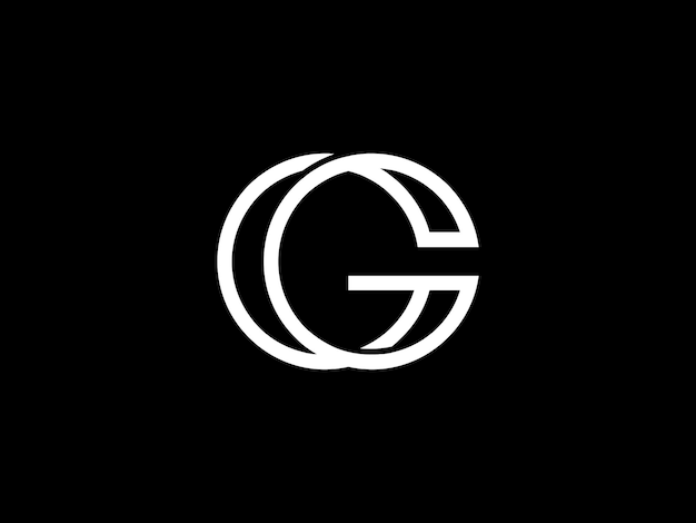 White letter g on a black background