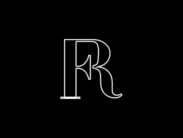 White letter r on a black background