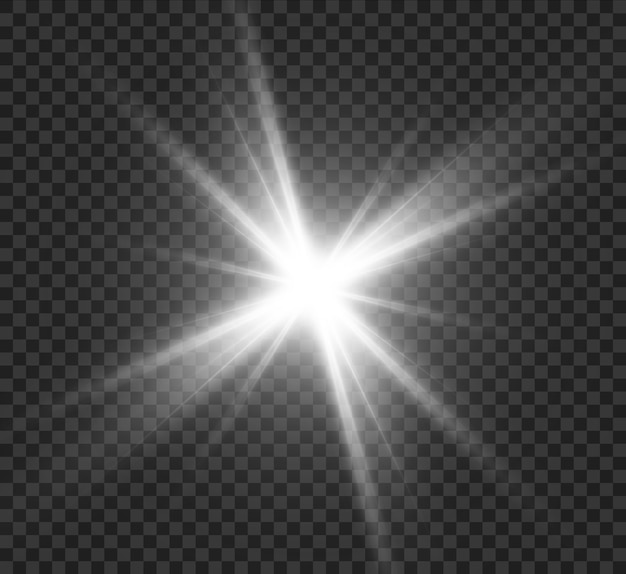 Vector white light effect, bright star, solar glow.