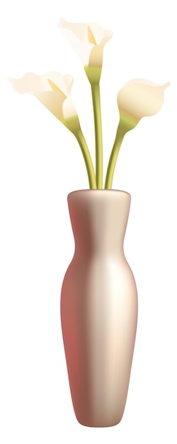 White lilies in vase realistic house flower decoration