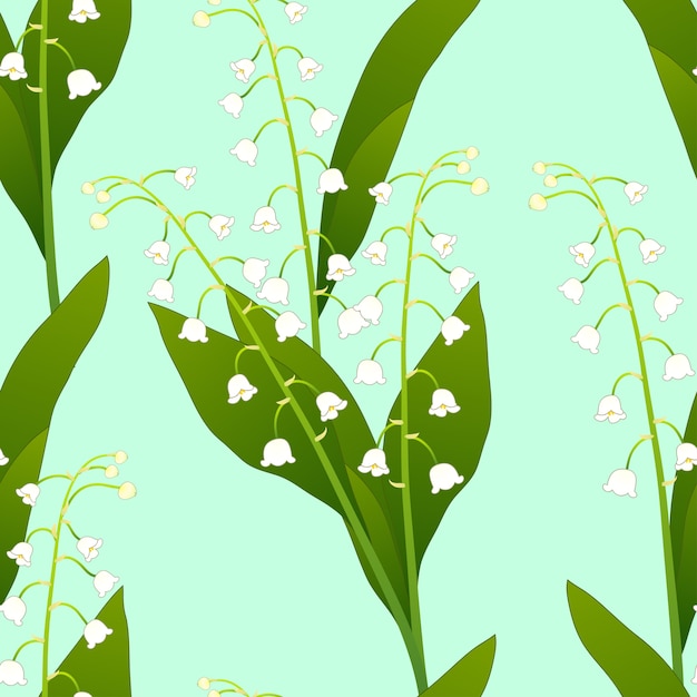 White Lily of the Valley on Green Mint Background