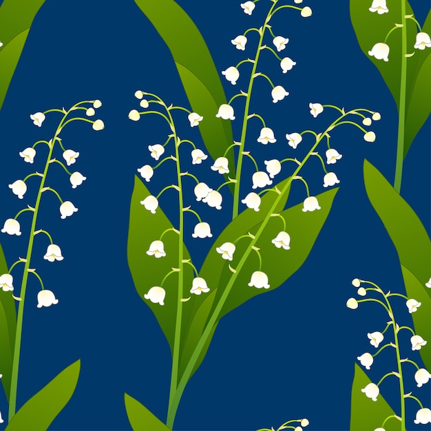 White lily of the valley on indigo blue background