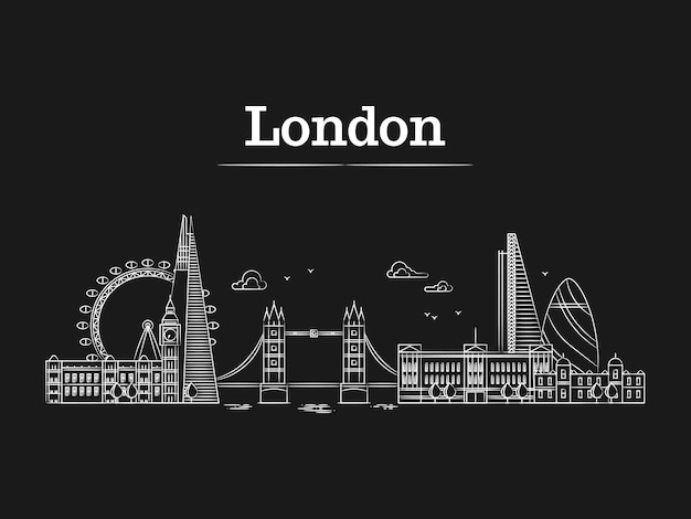 Vector white linear london city skyline with famous buildings