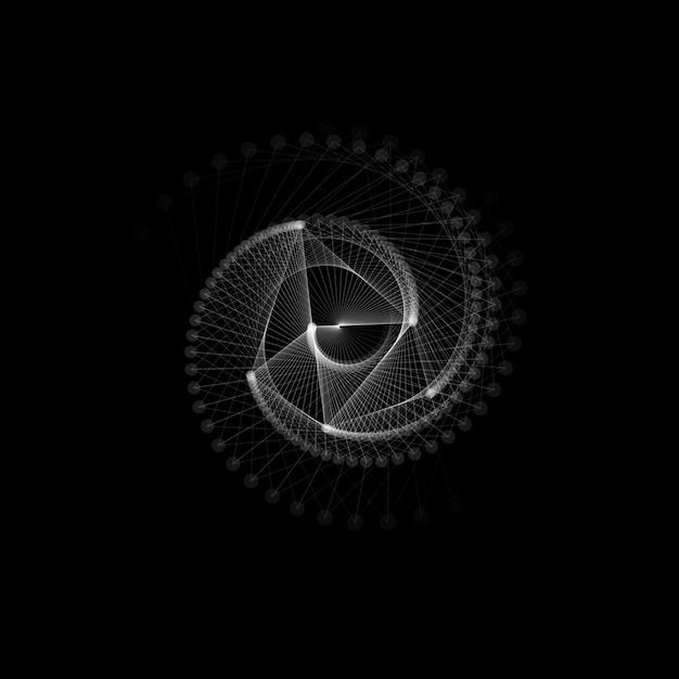 Vettore linee e punti bianchi, torsione a spirale. forma geometrica astratta.