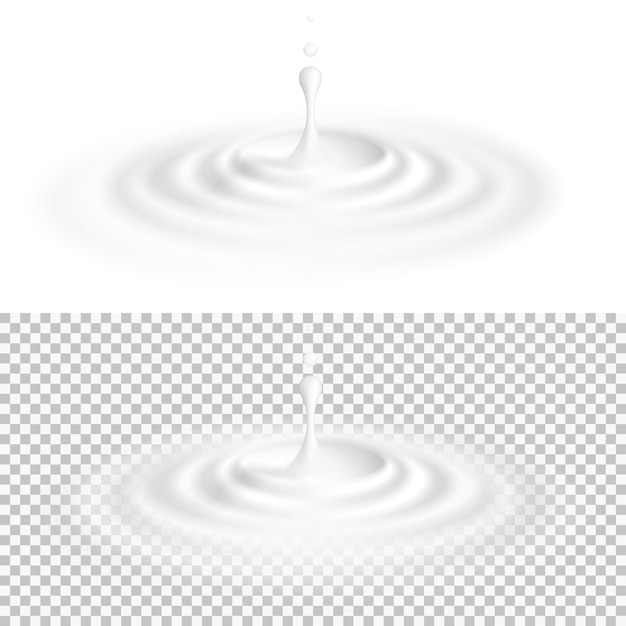 Vector white liquid drop, milk, with ripple surface.