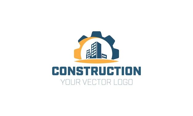 Vector a white logo for construction with a yellow background