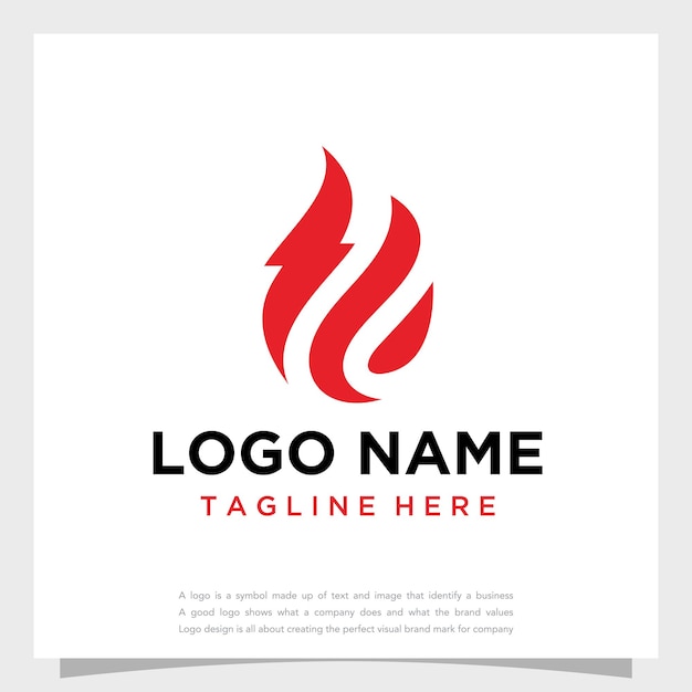 A white logo with a red flame on it