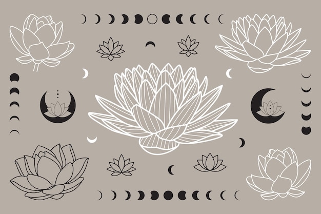 White lotus flower moon yoga house line black symbol