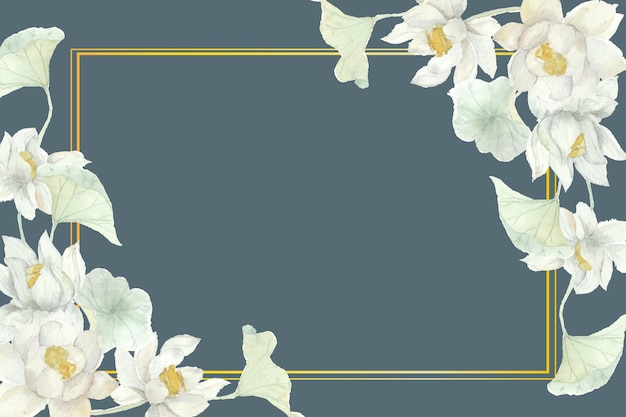 白い蓮の水彩花のフレーム