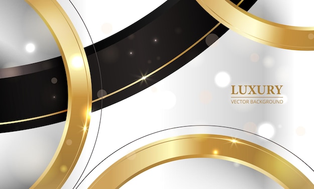 White luxury background with black and gold realistic 3d circle shapes and lines. bokeh luxury elegant vector illustration