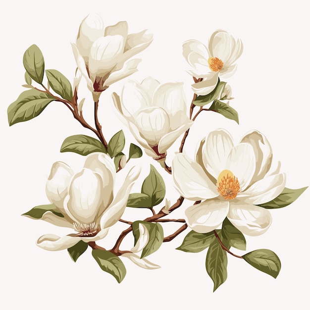 Vettore illustrazione floreale delle magnolie bianche