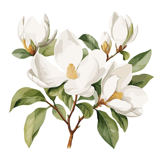 Vettore illustrazione floreale delle magnolie bianche