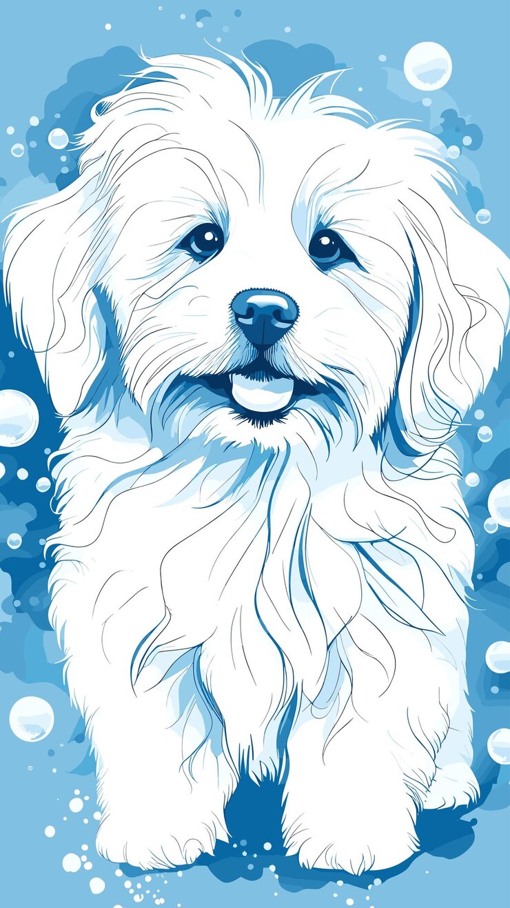 Premium Vector White maltese fluffy dog drawing cartoon artwork vector