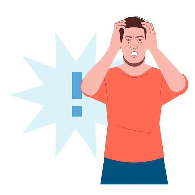 White man frustrated upset expression in flat illustration