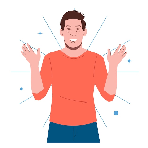 White man happy expression in flat illustration