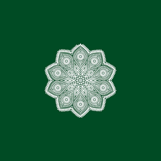 White mandala pattern design with premium vector template on green background