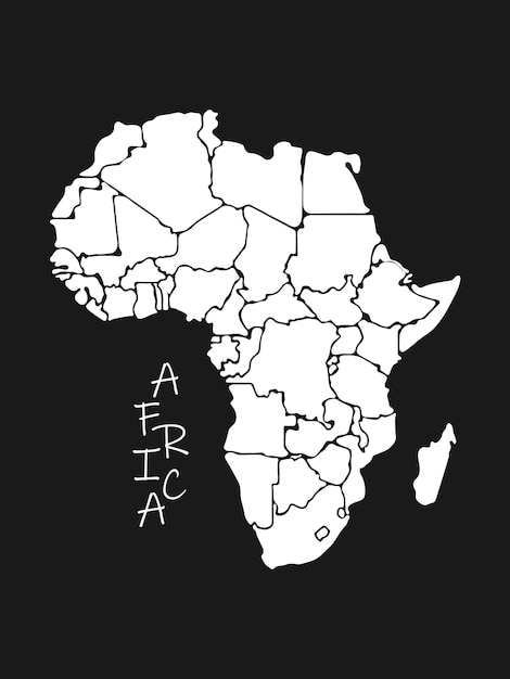 Vector white map of africa with countries on a black background