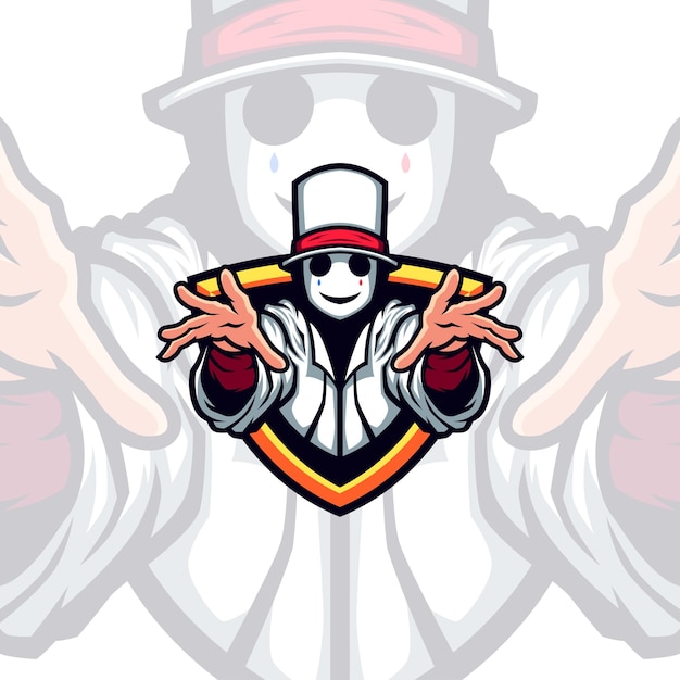 White Mask Magician with White Hat Vector Mascot