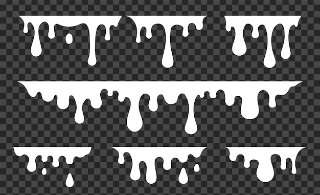 Vector white melt drips milk yogurt flowing drops vector graffiti paint drip blobs