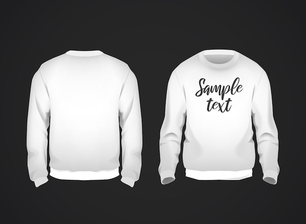 White men's sweatshirt template with sample text front and back view Hoodie for branding