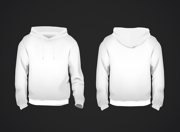 Vector white men's sweatshirt template with sample text front and back view hoodie