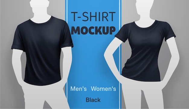 White men and women t-shirt template. vector realistic illustration