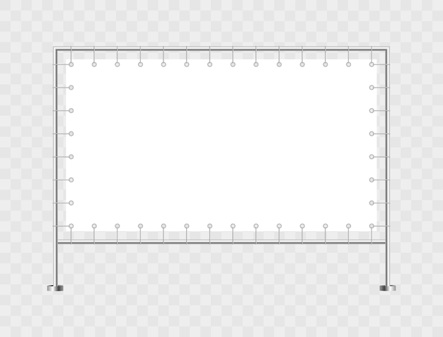 Vettore banner pubblicitario mockup bianco banner stand realistico in bianco con tela e struttura in metallo