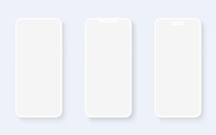 白いモックアップのスマートフォンセットと空の画面