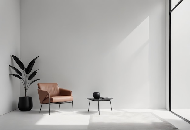 Vettore salotto bianco moderno con un divano tazza di caffè e una poltrona nera 3d illustrazione 3d rend