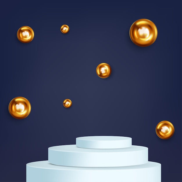 White modern podium with golden balls background Vector