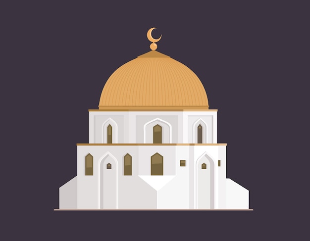 The white mosque prayer vector building made of white marble\
large windows the crescent moon