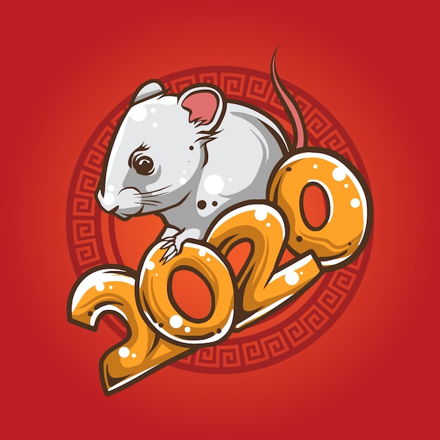 Illustrazione cinese del nuovo anno del topo bianco