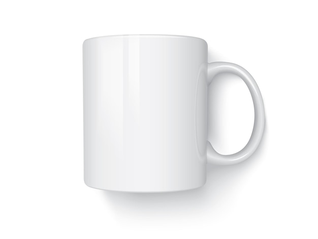 White mug isolated on white background top view vector mock up