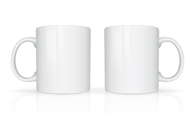 Vector white mugs isolated view from different sides