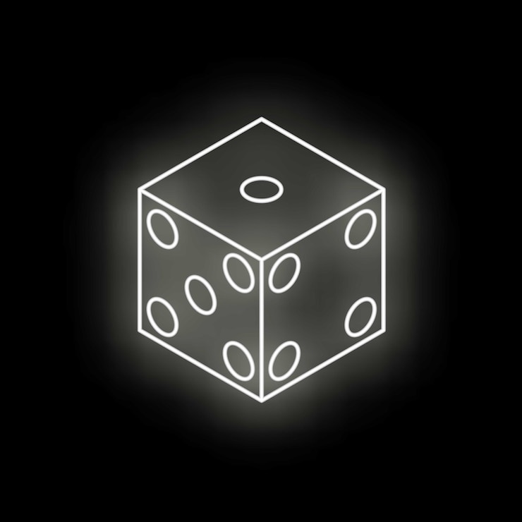 Vector white neon dice glowing on black background